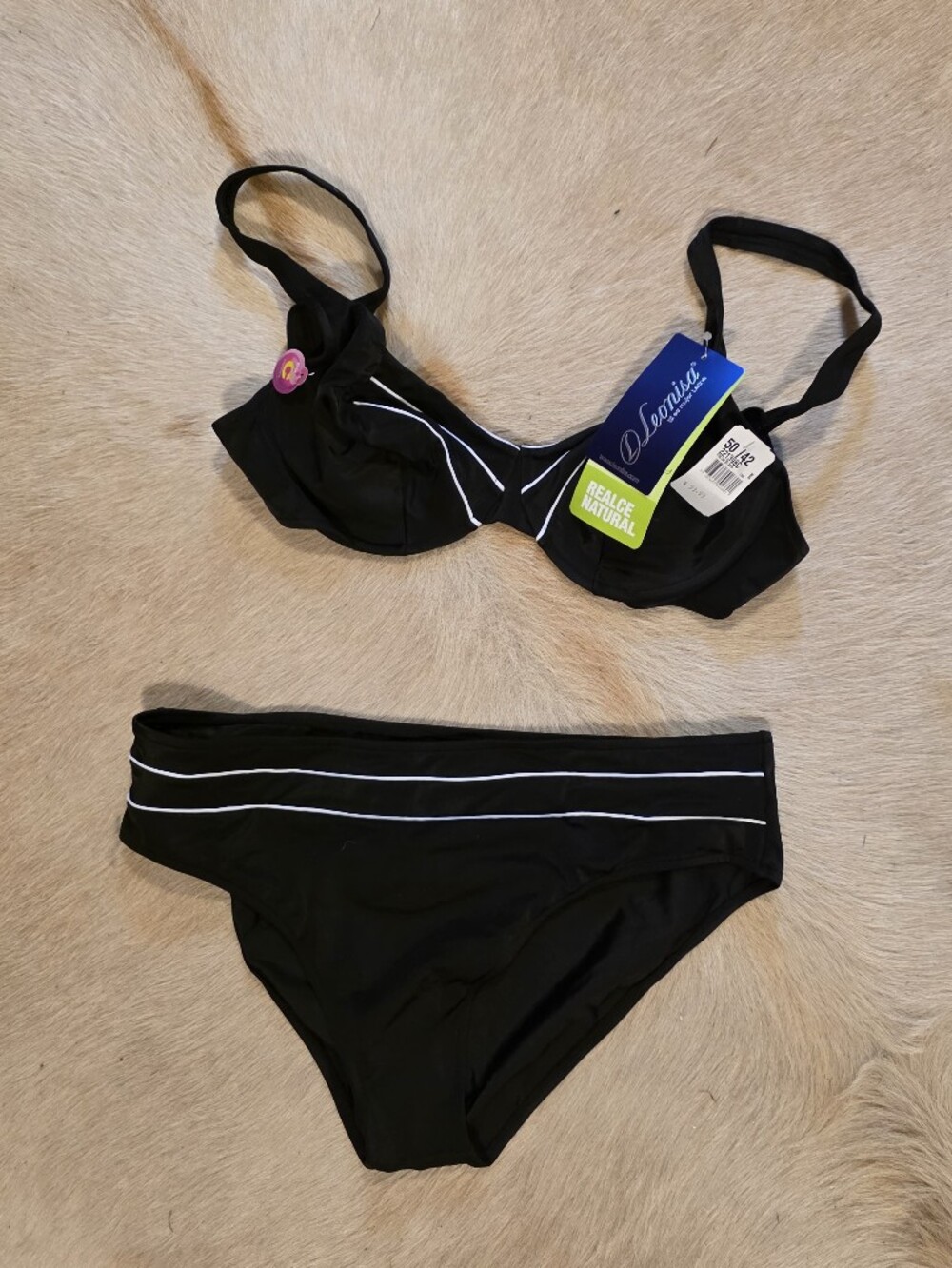NWT Leonisa Black Two-Piece Bikini Set with White Piping
